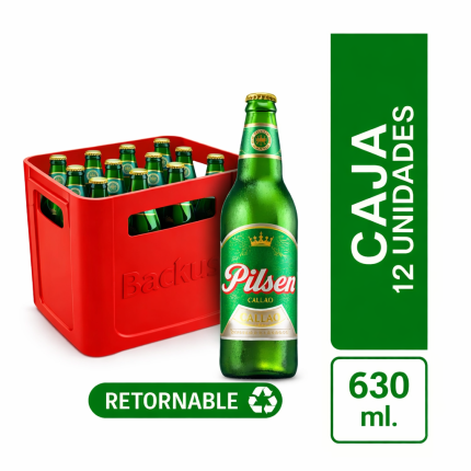 Cerveza PILSEN Botella RETORNABLE 630ml Caja de 12 uni