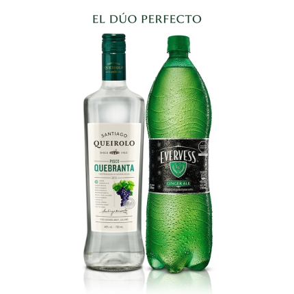 Pisco SANTIAGO QUEIROLO Quebranta Botella 750ml + Gaseosa EVERVESS Ginger Ale Botella 1.5L