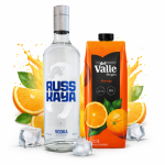 Vodka RUSSKAYA Botella 750ml + Frugos del VALLE Naranja 970ml