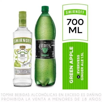 Vodka SMIRNOFF Apple Botella 700ml + Gaseosa EVERVESS Ginger Ale Botella 1.5L
