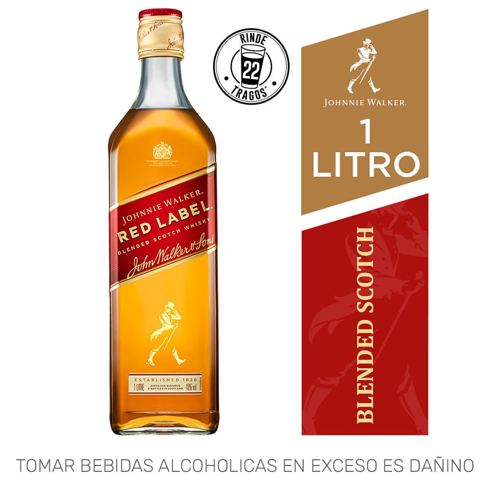 Whisky JOHNNIE WALKER Red Label Botella 1L Whisky JOHNNIE WALKER Red Label Botella 1L - Imagen 1