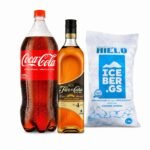 Combo, Ron FLOR DE CAÑA ORO 4 años 750ml + Coca Cola 2.25L + Hielo 1.5kg