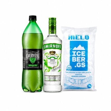 Combo, Vodka SMIRNOFF Apple Botella 700ml+ Evervess 1.5L + Hielo 1.5kg